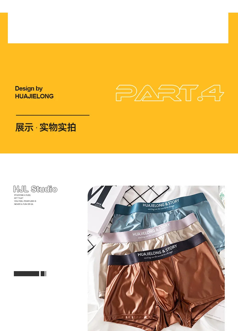 3PCS Luxury Ice Silk Satin Boxers — Summer Smooth, Cool Solid Men’s Underwear with Breathable Mesh Crotch