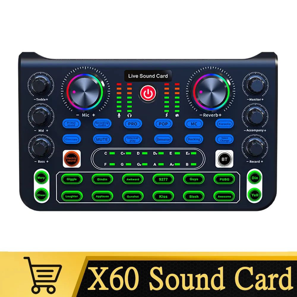 HD X60 Professional Sound Card – English Version Audio Mixer for Karaoke, KTV, Singing, and Live Broadcast