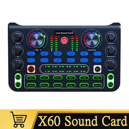 HD X60 Professional Sound Card – English Version Audio Mixer for Karaoke, KTV, Singing, and Live Broadcast