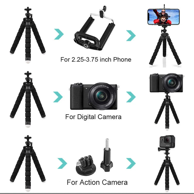 Flexible Mini Octopus Tripod for GoPro Hero 12/11/10/9/8/7 Black MAX & Action Cameras Accessories