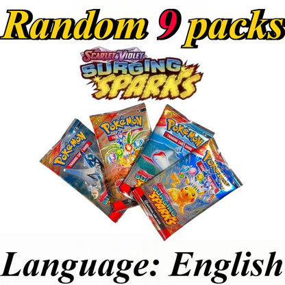 9 Pack Pokémon Trading Cards Set - English Booster Packs with Bright Stars, Prismatic Evolutions and Paldean Fates Gift Collection
