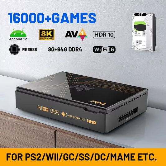 Kinhank Super Console X5 PRO – Retro Video Game Console RK3588, 8GB DDR4, 4TB HDD, 16,000+ Games, Plug & Play for PS2/PS1/SS/DC/N64