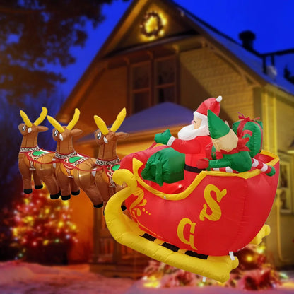 3.7M Inflatable Christmas Santa Claus Sled – LED Light Ornament for Xmas Party, New Year, and Garden Decoration