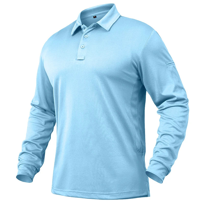 Men’s Lightweight Long Sleeve Polo Shirt — Performance Tactical Outdoor Hiking & Golf Shirt