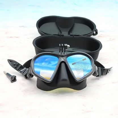 Freediving Mask with Camera Mount - Two-Window Tempered Glass Waterproof Anti-Fog Snorkeling Mask
