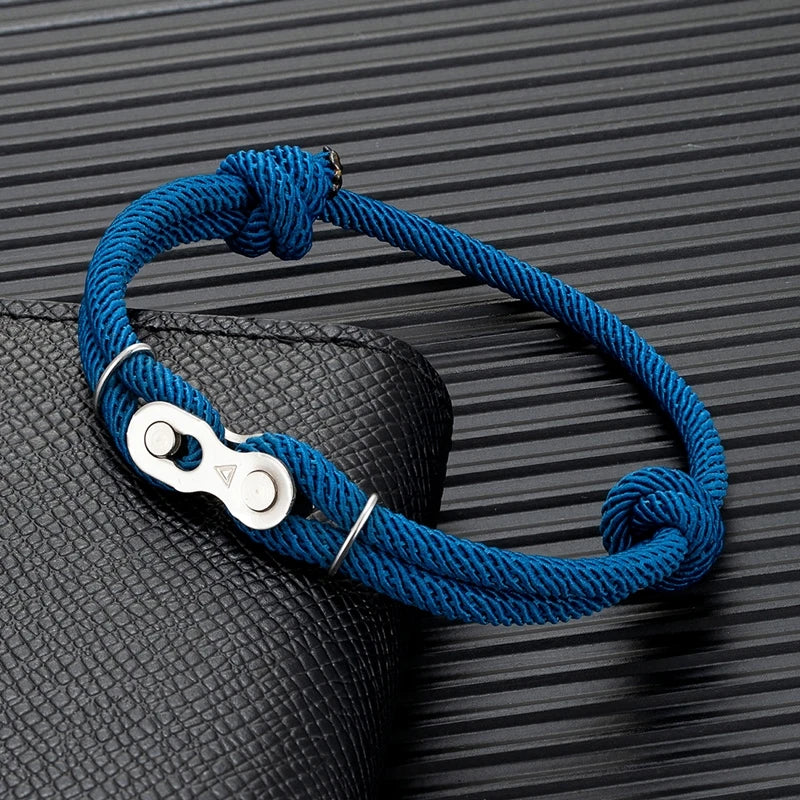 MKENDN Bicycle Chain Bracelet - Adjustable Punk Rock Nautical Rope Wristband with Magic Buckle