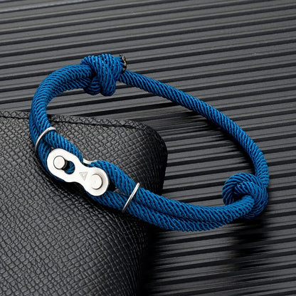 MKENDN Bicycle Chain Bracelet - Adjustable Punk Rock Nautical Rope Wristband with Magic Buckle