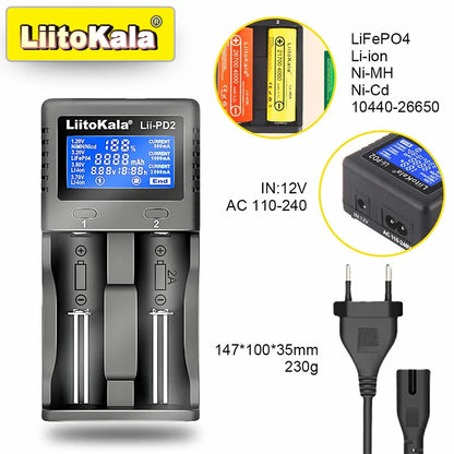 LiitoKala Lii-PD4/PD2 AC PD Charger – Fast Charging 4/2-Bay for 21700, 18650, AA & AAA Batteries with LCD & Multi-Protection