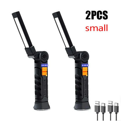 Portable COB LED Work Light - USB Rechargeable Magnetic Flashlight Camping Lantern with Hanging Hook