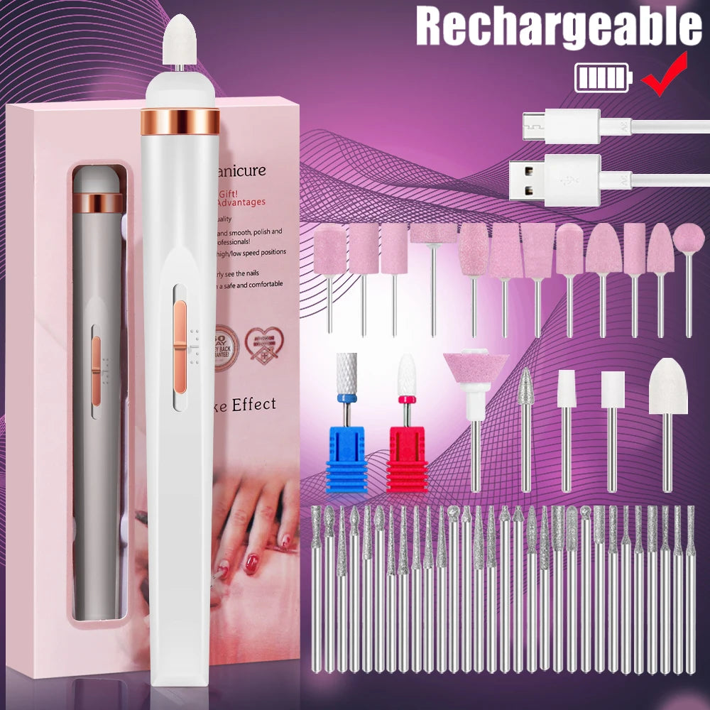 YIKOOLIN 5-in-1 Electric Nail Drill - USB Rechargeable Portable Manicure & Pedicure Kit