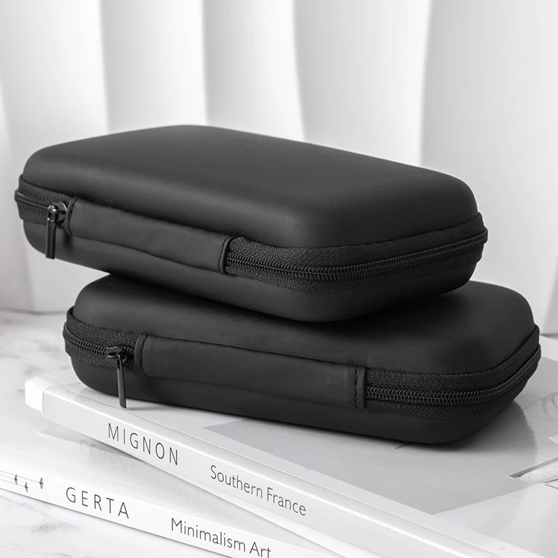 Portable Mini 3C Hard Shell Storage Bag - Artificial Leather Organizer for Earphones, Chargers, Data Cables, and U Disks