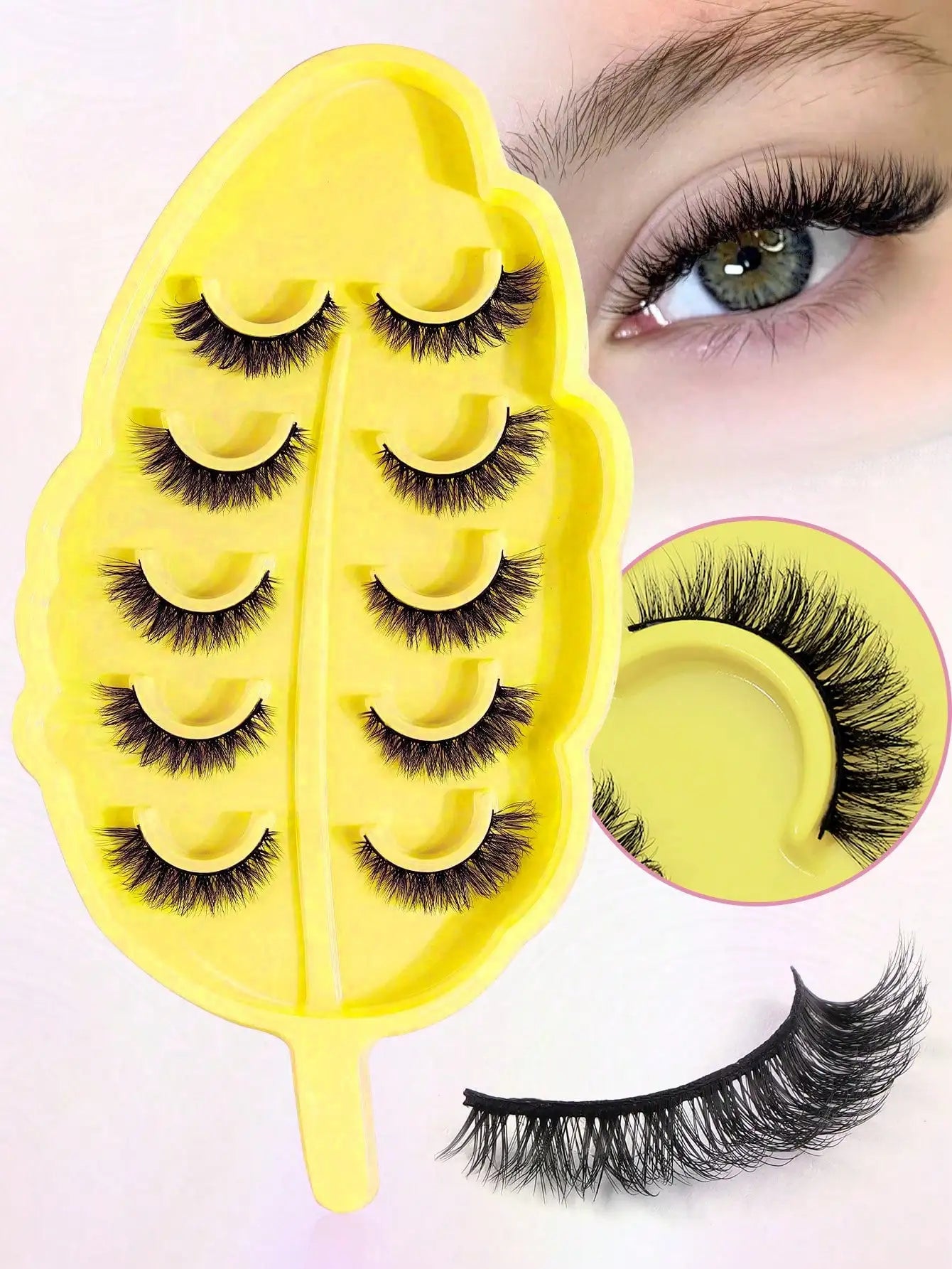 5 Pairs Cat Eye Faux Mink Eyelashes – Winged Long Natural Manga Style False Lashes Makeup Set