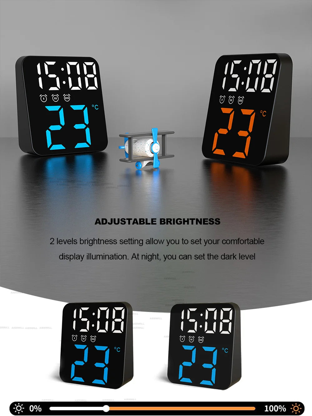 Digital Alarm Clock for Bedrooms – Temperature Display, Adjustable Brightness, Voice Control, 3 Alarms, 12/24H Wall Clock