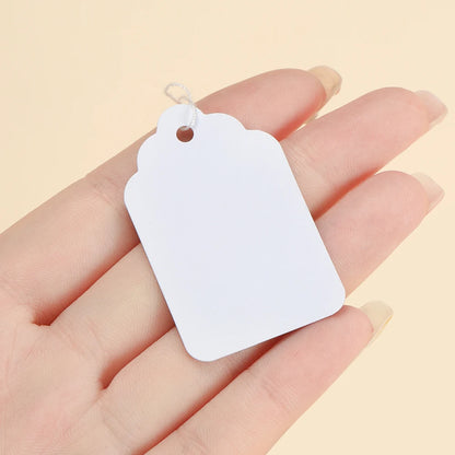 100PCS Price Label Tags — Rectangular Blank Paper Cards with String Tie for Watch & Jewelry Display Merchandise