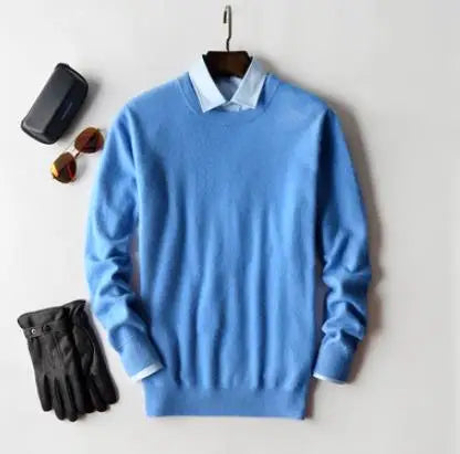 Men’s Classic V-Neck Pullover Sweater – 2024 Autumn Winter Cashmere-Cotton Blend Warm Jumper