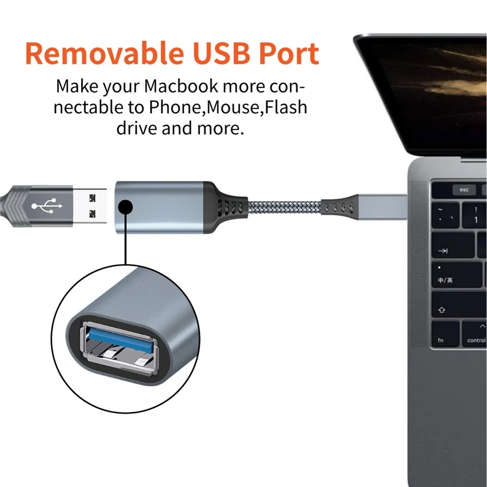 USB 3.0 OTG Adapter Cable - Type C to USB A Male-Female Extension Cable for Phones, Tablets, PCs & Car Devices
