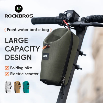 ROCKBROS Folding Bike Water Bottle Bag - Front Frame Storage Bag for Bicycles, Brompton Bikes & Electric Scooters