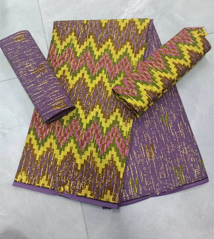 Real Ankara Wax Lace Fabric - 100% Cotton Nigerian Gold Print, 6 Yards Ghana Style Party Dress Material