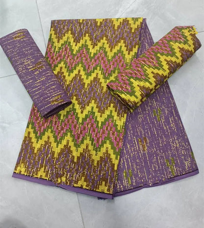 Real Ankara Wax Lace Fabric - 100% Cotton Nigerian Gold Print, 6 Yards Ghana Style Party Dress Material