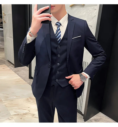 High-Quality Men’s 3-Piece Suit Set — Business Casual & Wedding Outfit (Jacket + Vest + Trousers), 2024 Fashion Banquet, Sizes S-6XL
