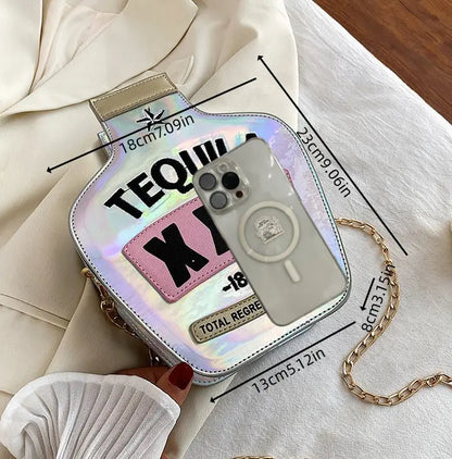 Ladies Fashion Laser Sequin Letter Wine Bottle Crossbody Shoulder Bag – Creative Personalized Design