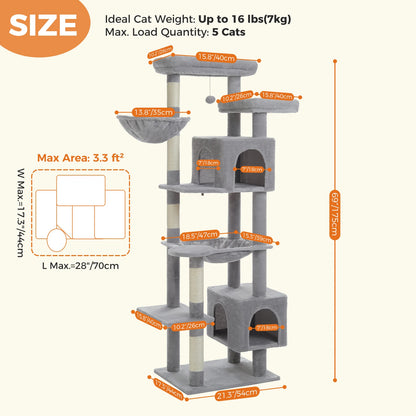 Large Cat Tree Tower – Multi-Level Plush Indoor Cat Condo with Scratching Posts, Boards, Perches & Caves