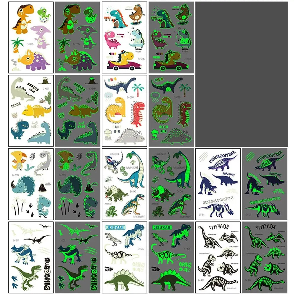 10-Piece Luminous Dinosaur & Animal Temporary Tattoos – Glow-in-the-Dark Waterproof Stickers for Kids, Arm & Body Art