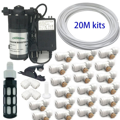 DIY Quiet Misting Cooling Kit – DC24V Pump Fog Nozzle Sprayer System for Patio, Garden, Greenhouse & Backyard Cooling