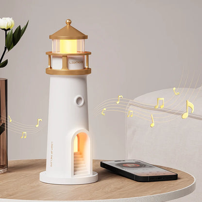 Moon Lamp Projection Night Light – Lighthouse Design with Bluetooth Music, Remote Control & Motion Sensor, Ambient Light for Xmas & Birthday Gift