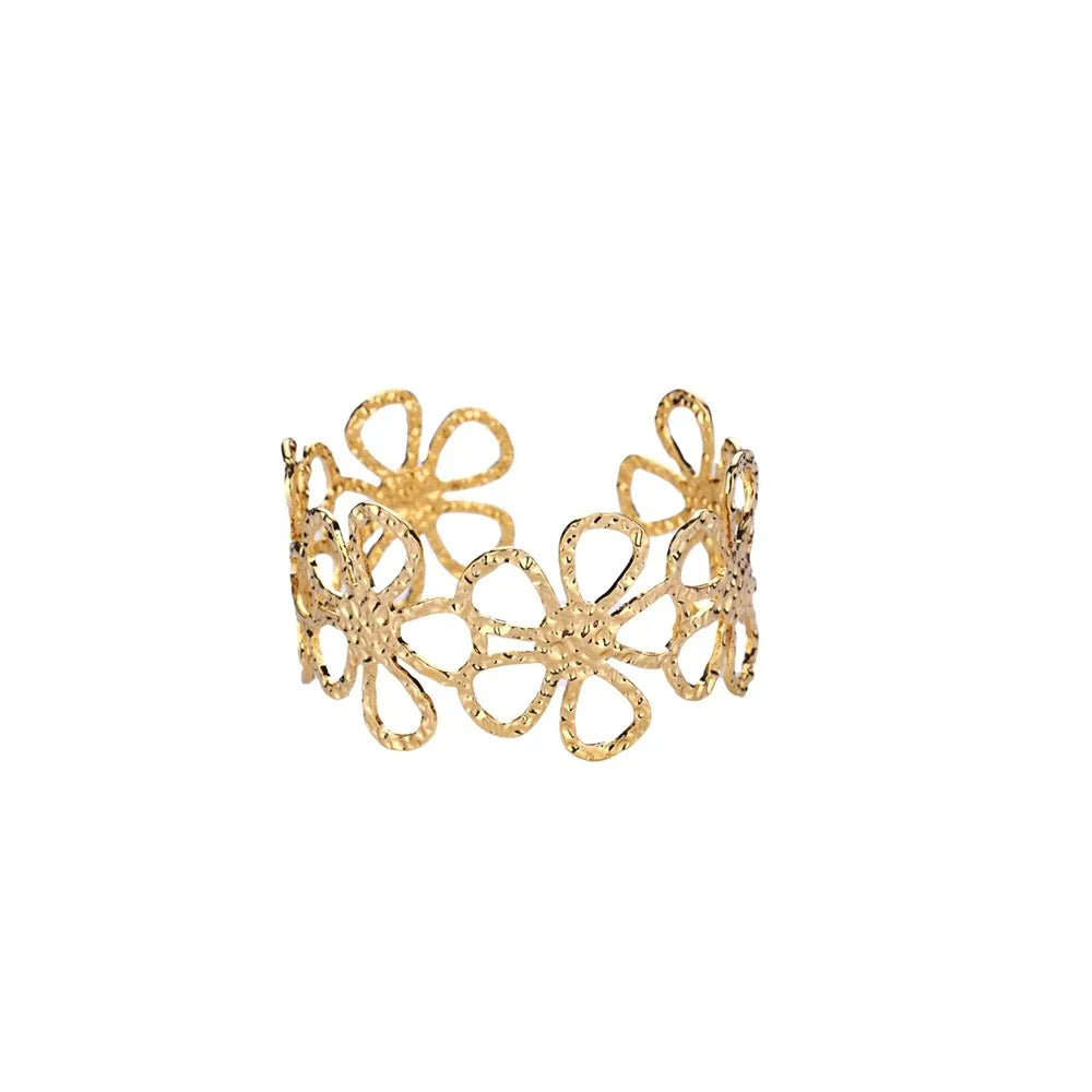 Classic Bump Pattern Open Cuff Bracelet – Gold Stainless Steel Bangle for Women Elegant Hand Jewelry Gift Accessory