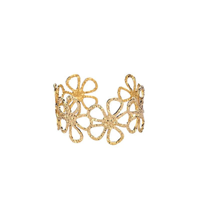 Classic Bump Pattern Open Cuff Bracelet – Gold Stainless Steel Bangle for Women Elegant Hand Jewelry Gift Accessory