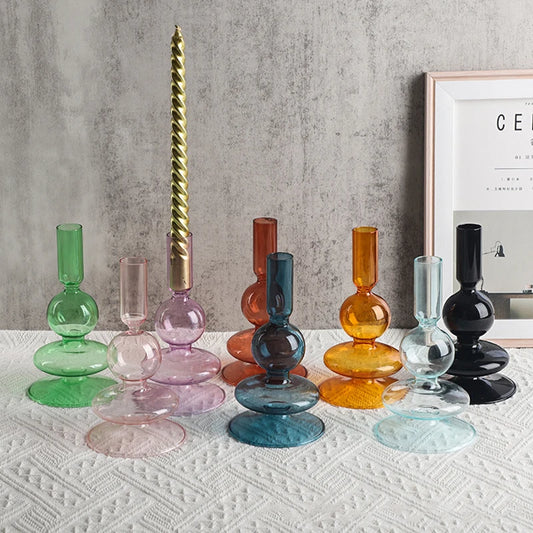 Dining Table Glass Candle Holder, Transparent Crystal Flower Vase, Candle Stand for Home Decor and Wedding Decoration