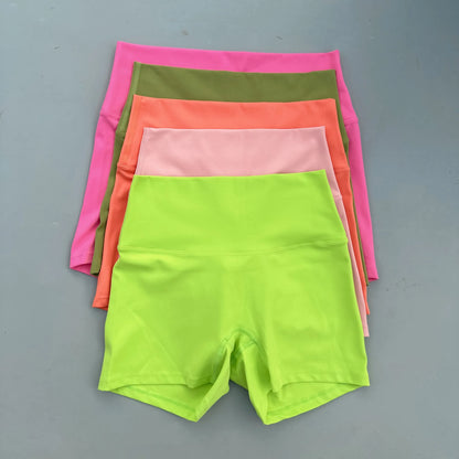 Women's High Waist Athletic Yoga Shorts – Solid Color Squat Proof Fitness Shorts for Running, Cycling & Training