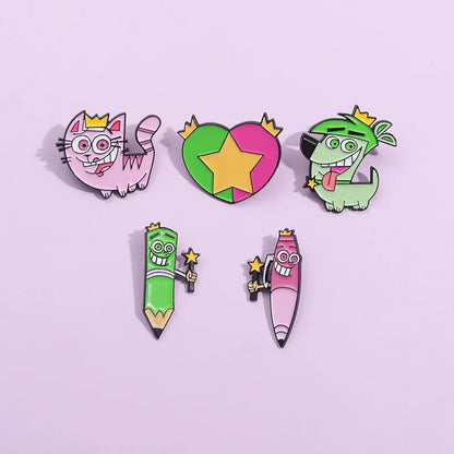 6-Piece Cartoon Character Enamel Pin Set - Cute Metal Brooches and Funny Lapel Badges for Kids, Friends, and Gifts