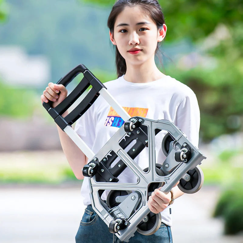 Portable Aluminum Alloy Grocery Cart | Folding Trolley for Shopping, Lightweight Step Climbing Design