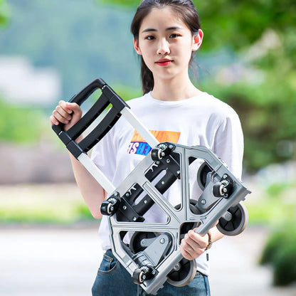 Portable Aluminum Alloy Grocery Cart | Folding Trolley for Shopping, Lightweight Step Climbing Design