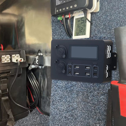 Mini Power Box 12V 100W | LCD Display, LED Lights, USB-C & QC3.0 Ports | Portable Control Hub for RVs, SUVs, Boats