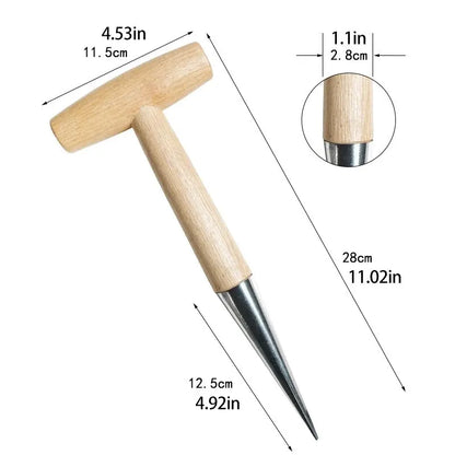 Hand Sow Dibbler with Wood Handle - Seed Sowing and Transplanting Tool for Planting Bulbs and Digging in Gardens