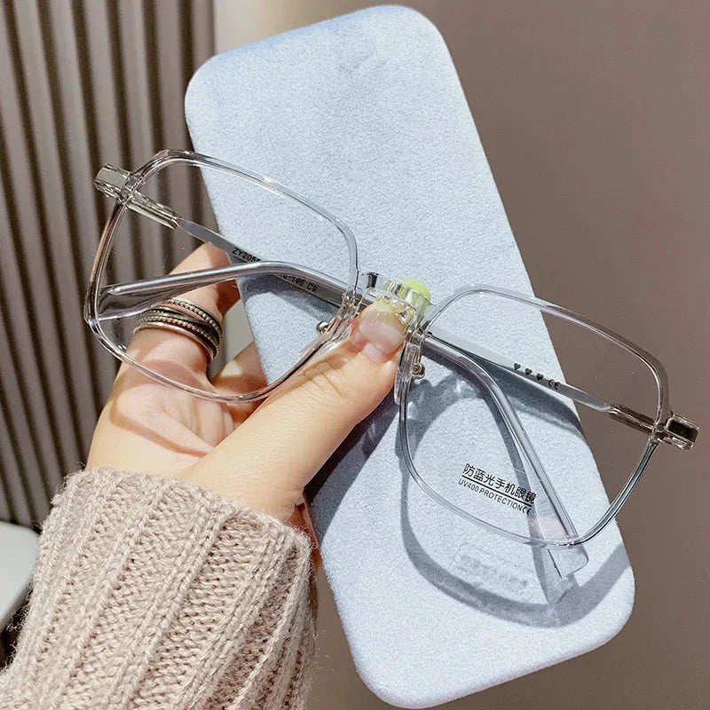 Trendy Reading Glasses for Women — Anti Blue Light Presbyopia Eyewear, High-Definition Transparent Frame, Unisex Eyeglasses