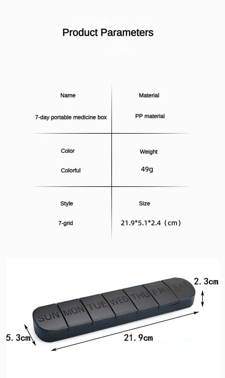 Weekly Medicine Pill Box – Mini Portable 7-Grid Organizer, Pill Case & Tablet Storage Container