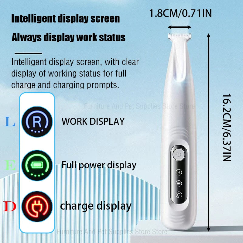 New Waterproof LED Dog Paw Trimmer – Pet Hair Clippers with LED Display & 18mm Wide Blade