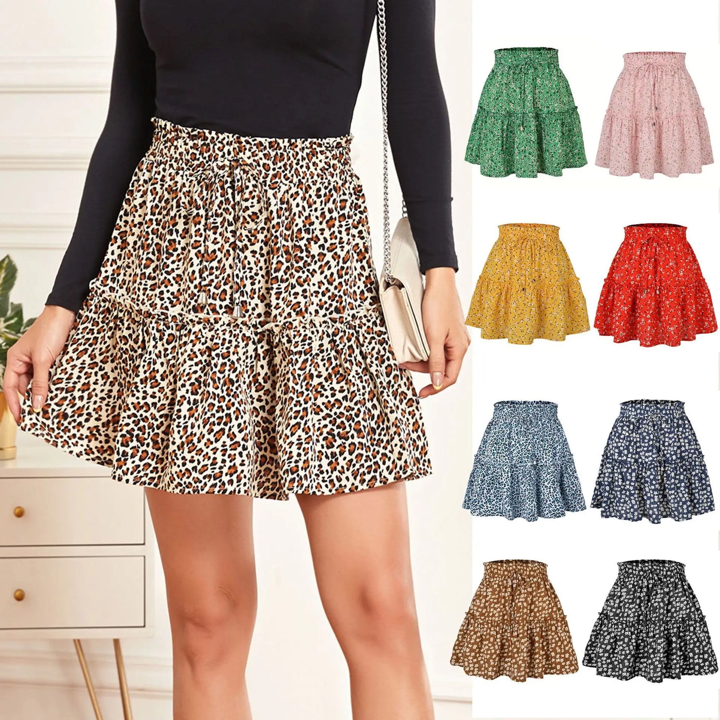 Women’s Floral A-Line Skirt – Summer High Elastic Waist Little Daisy Dress Vestidos LDY-WW4648