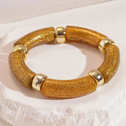 Leopard Print Bamboo Tube Acrylic Bracelets - Retro Stretch Beaded Bangles for Women & Men, Stackable Jewelry Gift