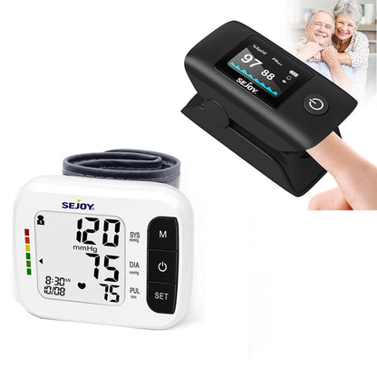 Sejoy Digital Wrist Blood Pressure Monitor & Finger Pulse Oximeter – OLED Heart Rate & Blood Oxygen Tracker