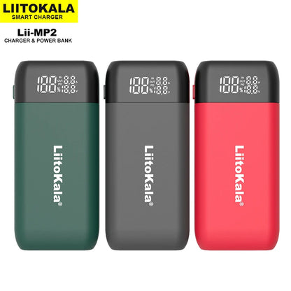 LiitoKala Lii-MP2 Battery Charger & Power Bank - 18650/21700 Rechargeable with QC3.0 Input/Output & Digital Display
