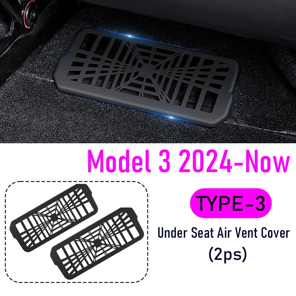 Tesla Model 3 and Model Y Juniper Under-Seat Vent Cover – Rear Air Conditioning Outlet Protector Grill (2025–2026)