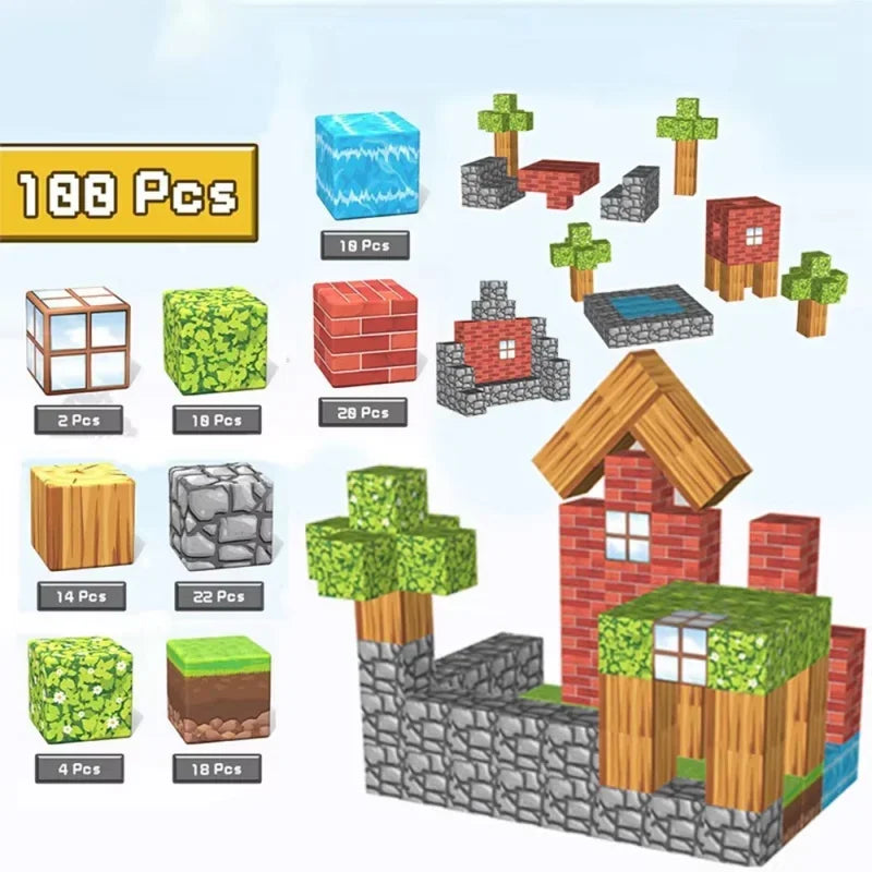 DIY Magnetic Building Blocks Set – Mine World Cube Magnets, STEM Construction Toy for Boys & Girls, Montessori Sensory Gift