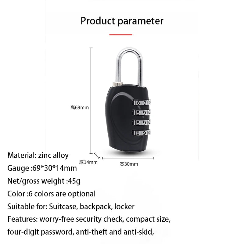 Popular 4-Digit Combination Padlock – 6-Color Anti-Theft Gym Locker & Luggage Safety Lock (Zinc Alloy)