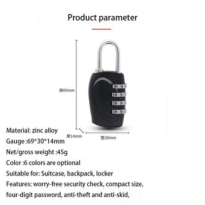 Popular 4-Digit Combination Padlock – 6-Color Anti-Theft Gym Locker & Luggage Safety Lock (Zinc Alloy)