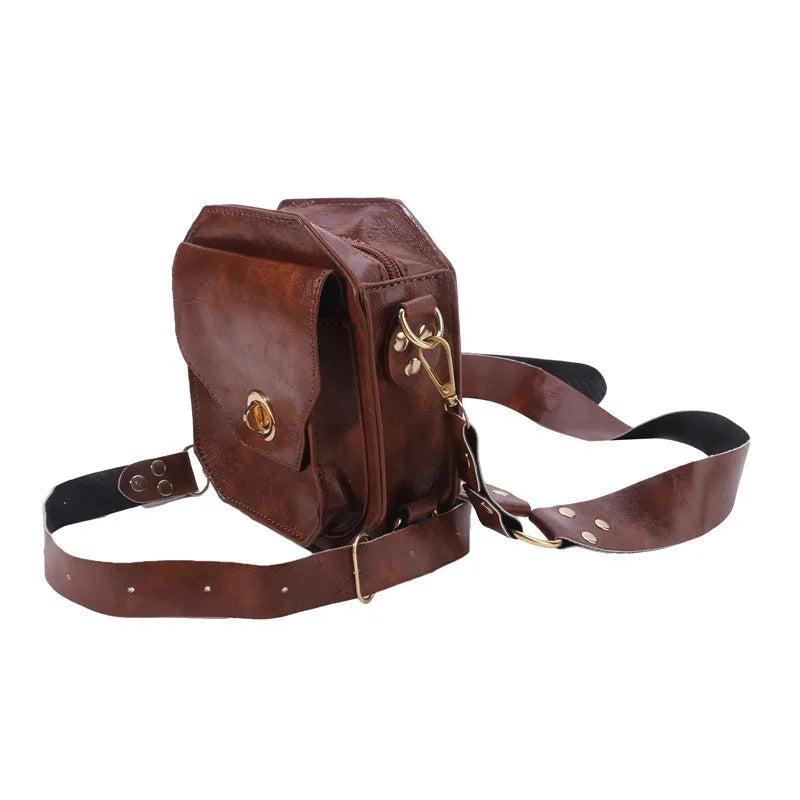 Punk Retro PU Waist Bag – Small Square Casual Crossbody Hip Pack for Women, Multi-Function Outdoor Leg Phone Pouch
